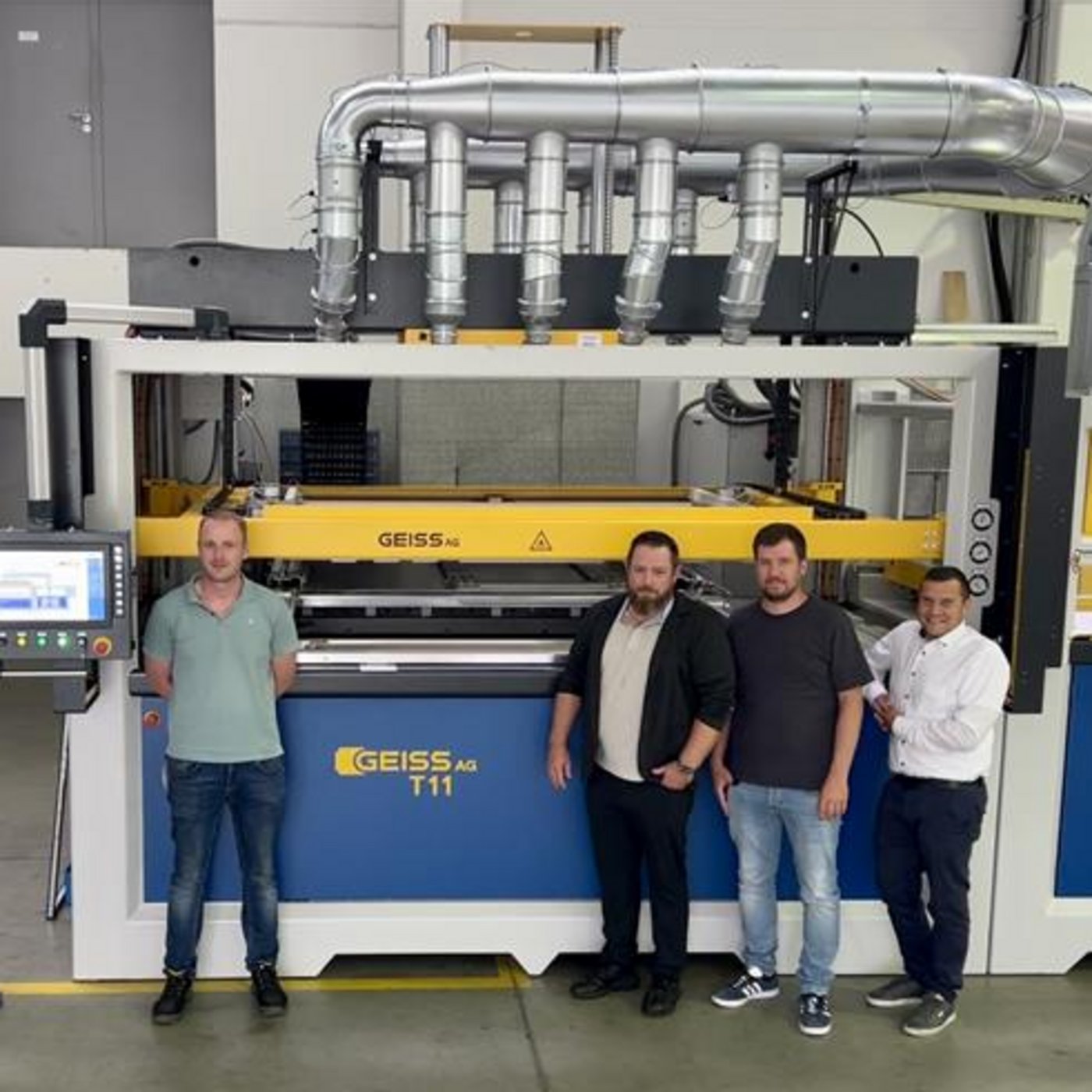 Team photo marking the consolidation of thermoforming expertise in Offingen (left to right): Helmut Fink, Christian Fliegel, Wolfgang Daum, Thomas Schleifer, Maximilian Kraus, Martin Forster, Michael Weber